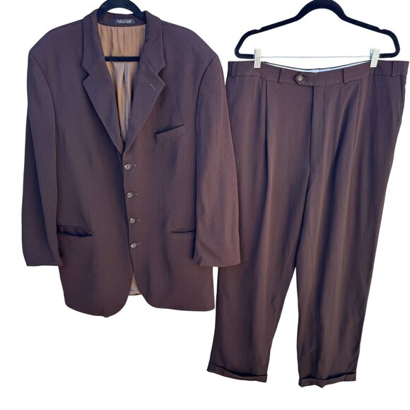 Roger Stuart Clothes Vintage Mens Wool Brown Blazer Cuffed Trousers Suit Set 46L - Picture 1 of 15